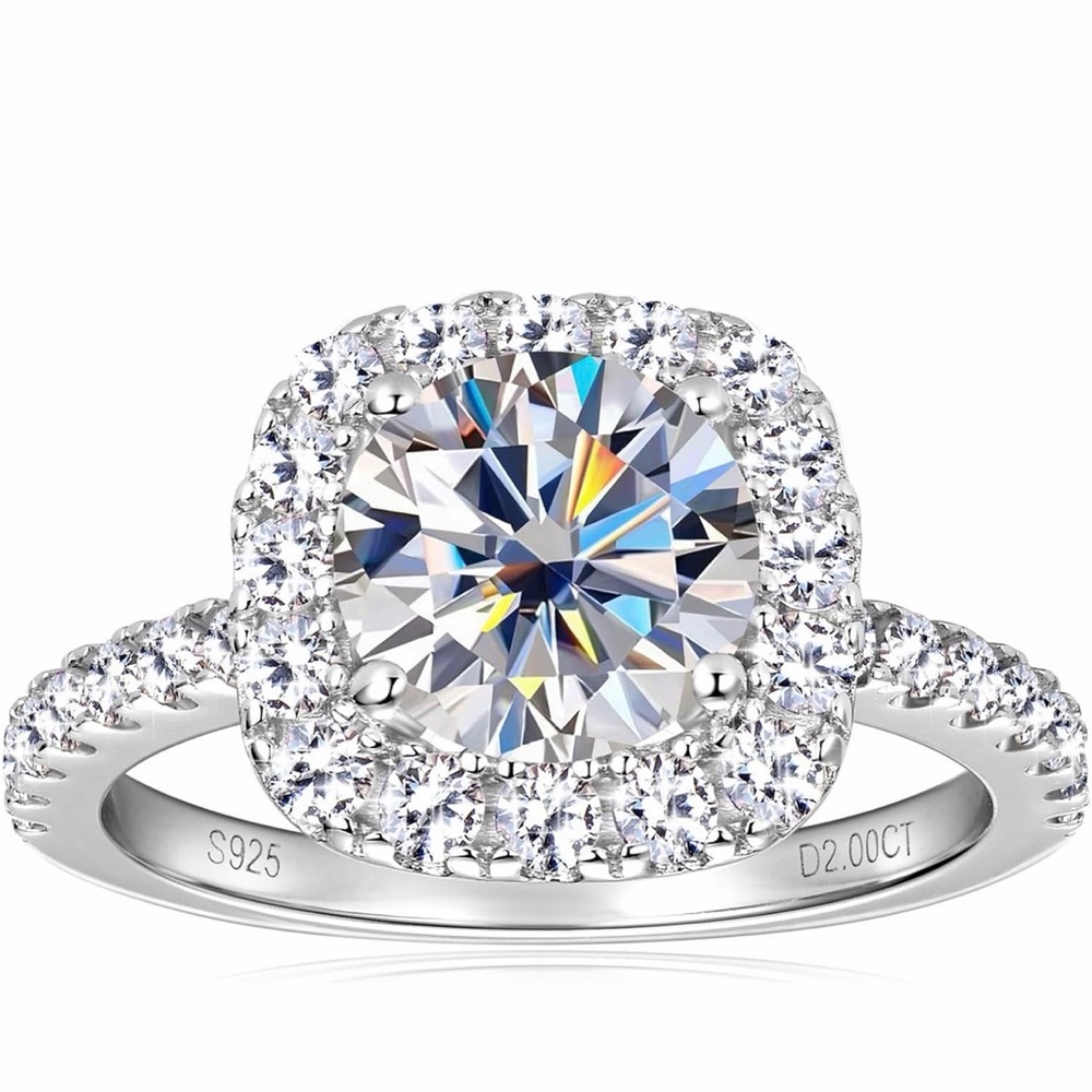 Sterling Silver White Halo Round Cut Engagement Ring